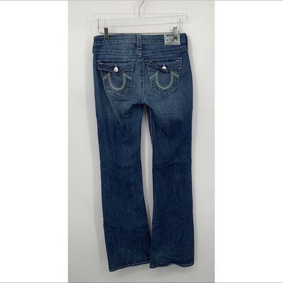 True Religion flare bootcut leg jeans denim patch pocket horseshoe embroidery 29 - Picture 1 of 5